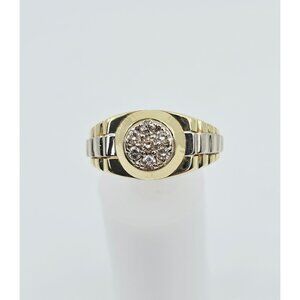 14K Solid Two Tone Multi Color Gold Designer Rolex Style Diamond Ring - Size 8.5